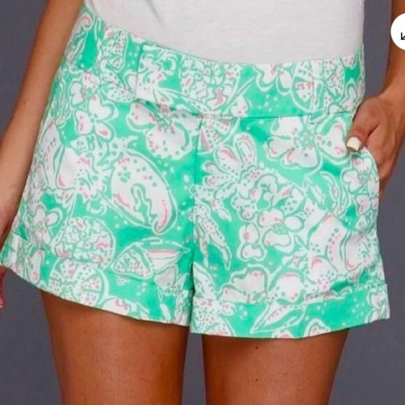 Lilly Pulitzer Green Floral Barclay Shorts Size 00 Resortcore Summer Fashion - Picture 1 of 14